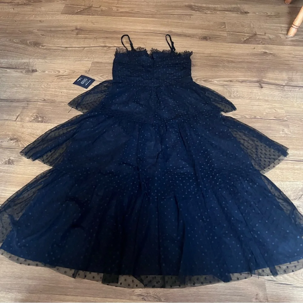 NWT Lulus Sweetheart Style Black Tulle Polka Dot Bustier Midi Dress - Picture 5 of 9